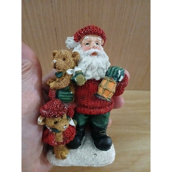 Santa Claus Christmas Figurine Holding Teddy Bear & Lantern Holiday Decoration - Picture 2 of 9